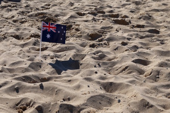 Sydney, Australian flag on Manly beach, April 2014 Sydney, Australian flag on Manly beach